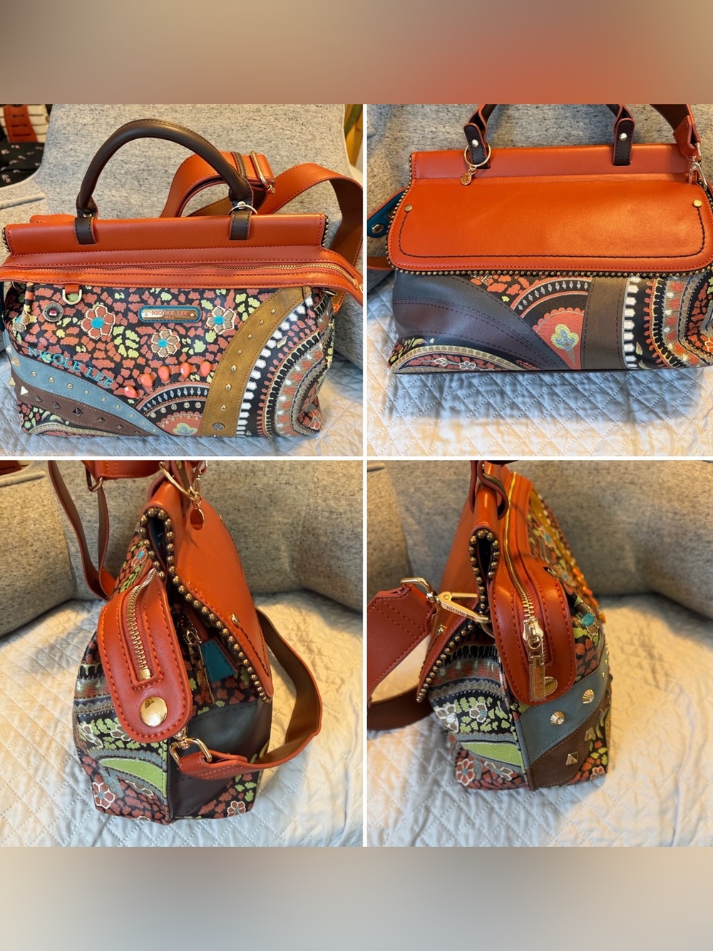 Nicole Lee-Multicolor-Bead & Stud Embellished Satchel/Crossbody bag-NWOT